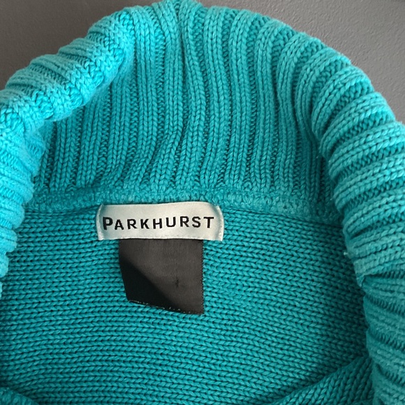 P466. Vintage Parkhurst Teal to Light Blue Ombre Cowl Neck Sweater - Picture 2 of 4
